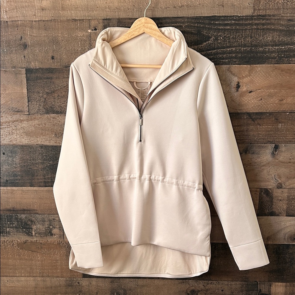 ADAY Big Mood Pullover Cream XS Oversized Stretch Minimalist Travel Top Scuba
